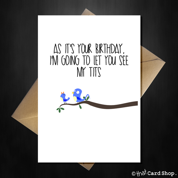 Rude Birthday Card For Him Ill Show You My Tits – That Card Shop