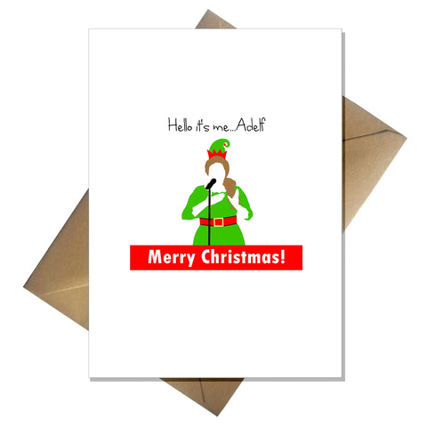 Adele Christmas Card - Hello, it's me...Adelf! Joke Pun Lovers Card